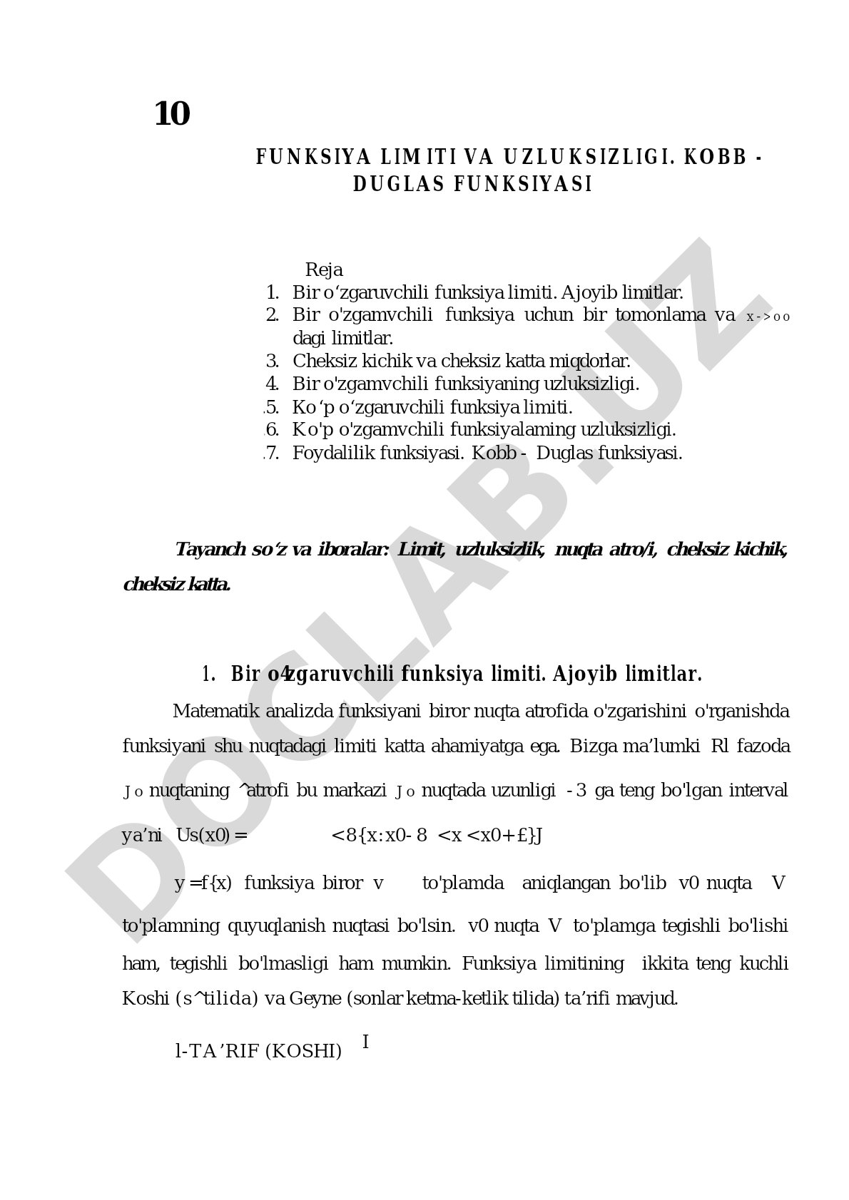 18 Funksiya limiti va uzluksizligi. Kobb-Duglas funksiyasi