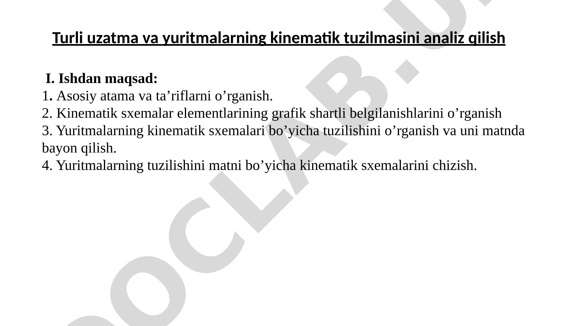 Turli uzatma va yuritmalarning kinematik tuzilmasini analiz qilish
