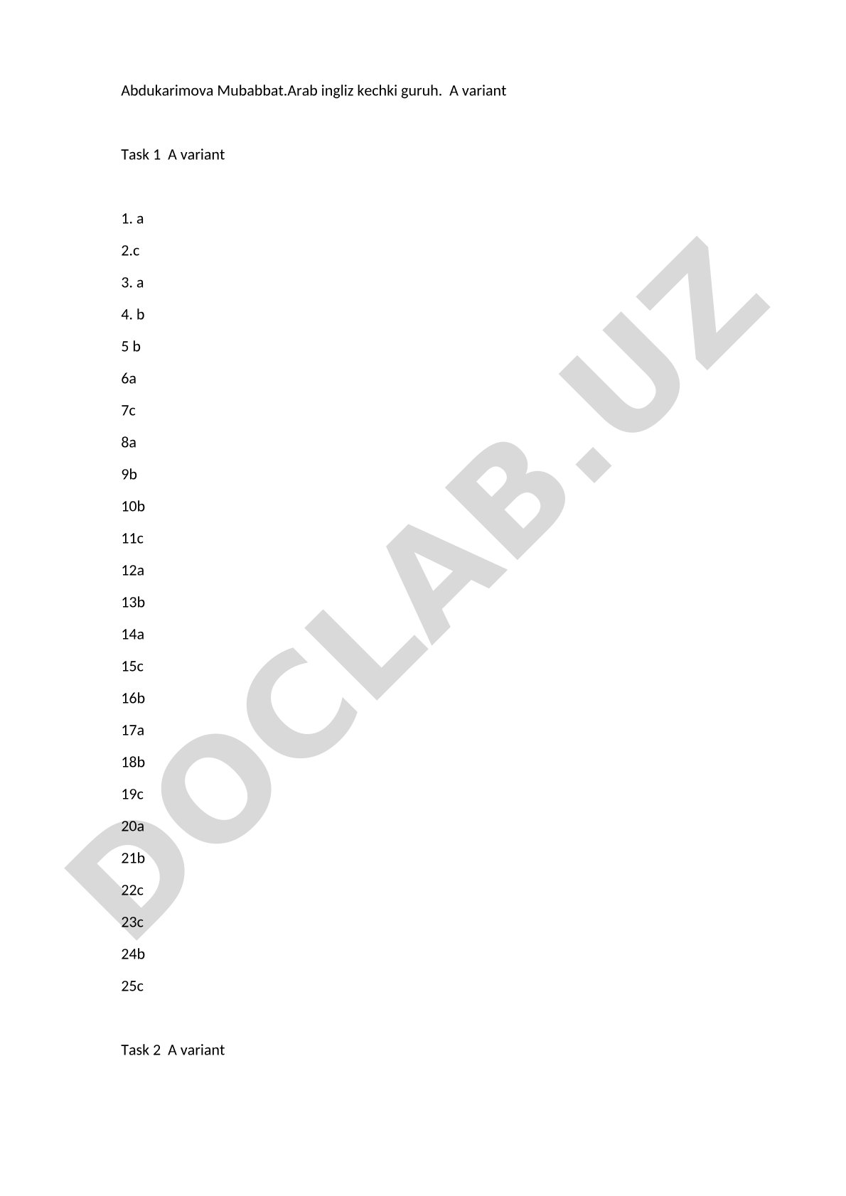 Test javoblari (A varianti)