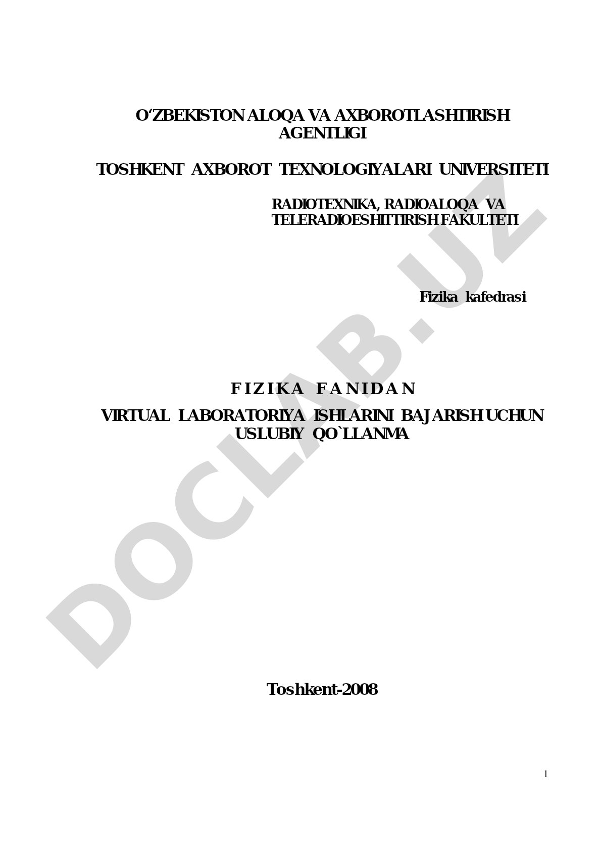 Fizika fanidan virtual laboratoriya ishlari uslubiy qo'llanma