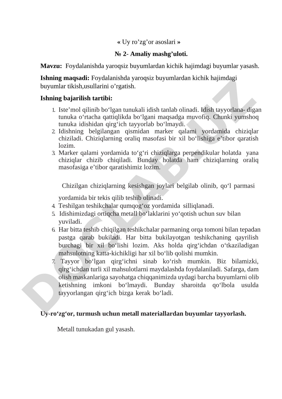 Foydalanishda yaroqsiz buyumlardan kichik hajimdagi buyumlar yasash