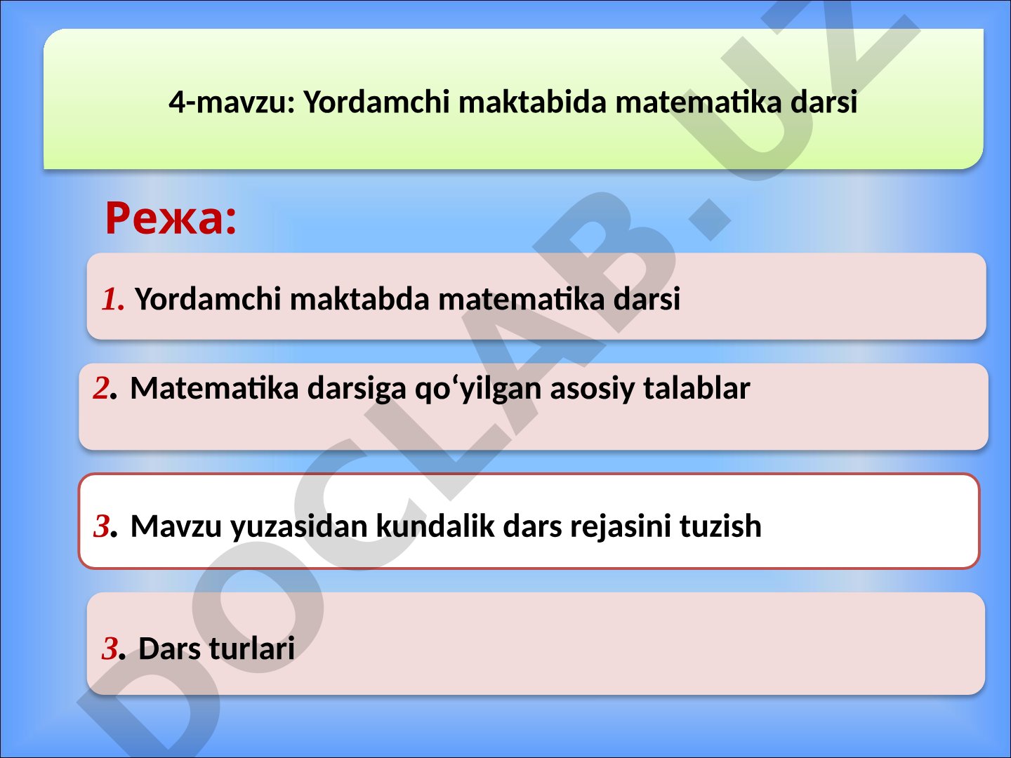 Yordamchi maktabida matematika darsi