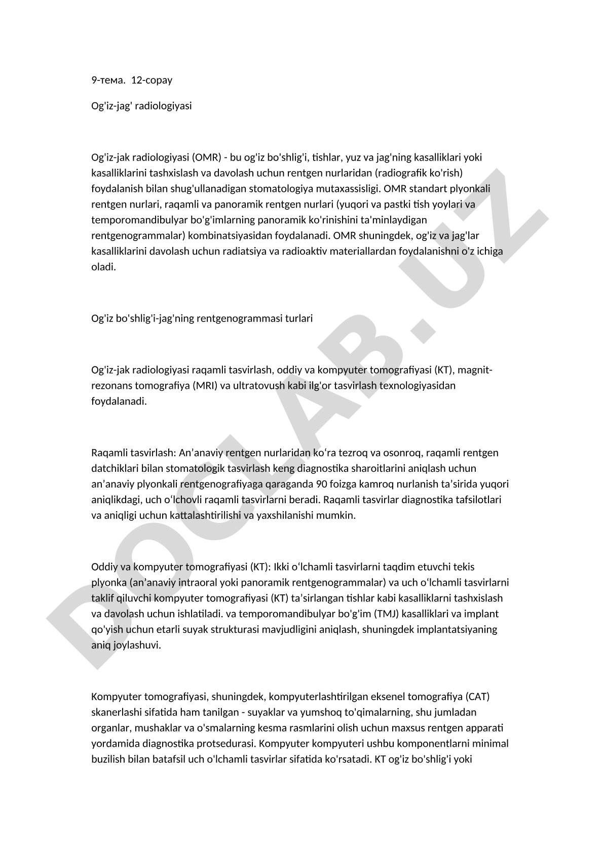 Og'iz-jag' radiologiyasi va uning tasvirlash usullari haqida