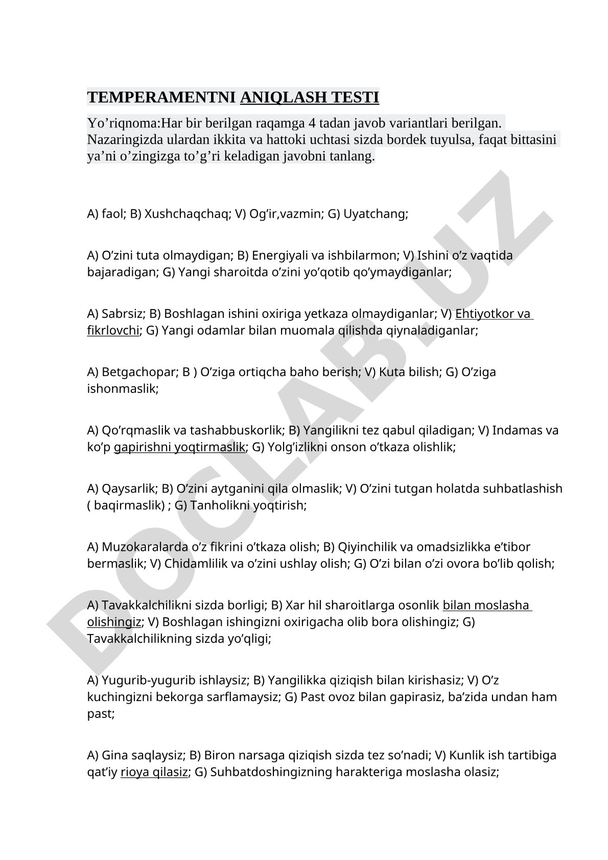 Temperamentni aniqlash testi