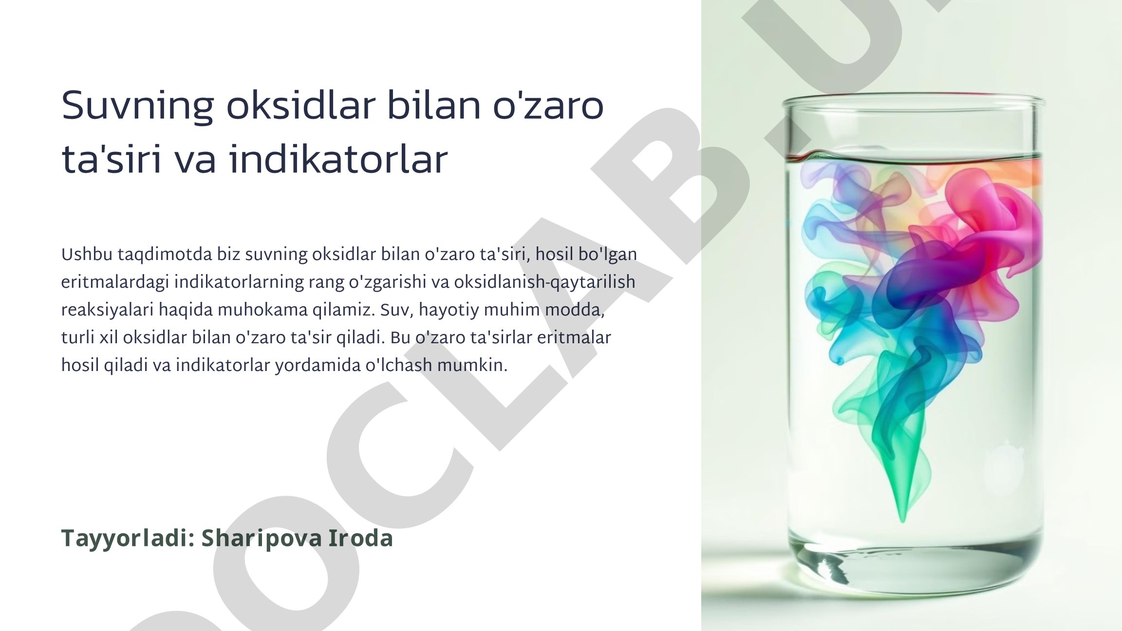 Suvning oksidlar bilan o'zaro ta'siri va indikatorlar