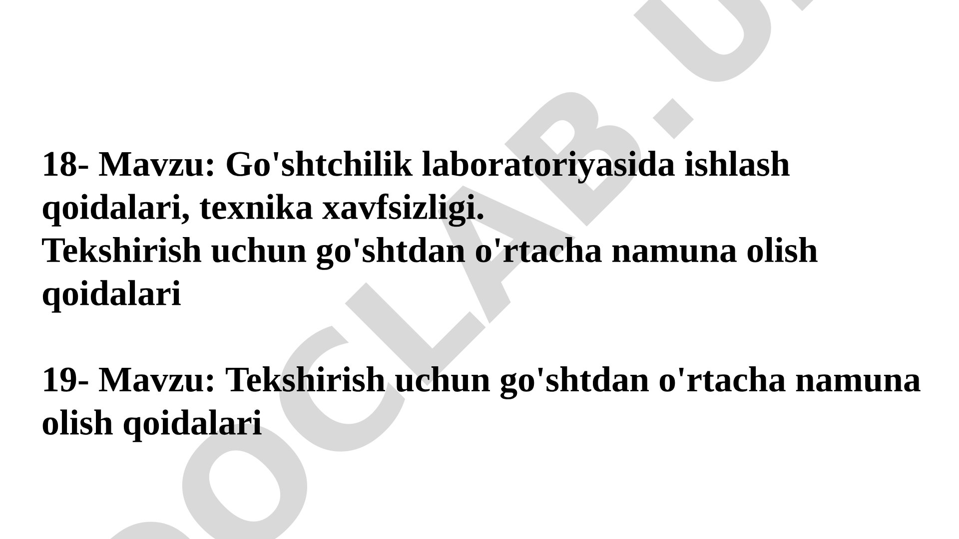 Go'shtchilik laboratoriyasida ishlash qoidalari, teхnika хavfsizligi va go'shtdan namuna olish