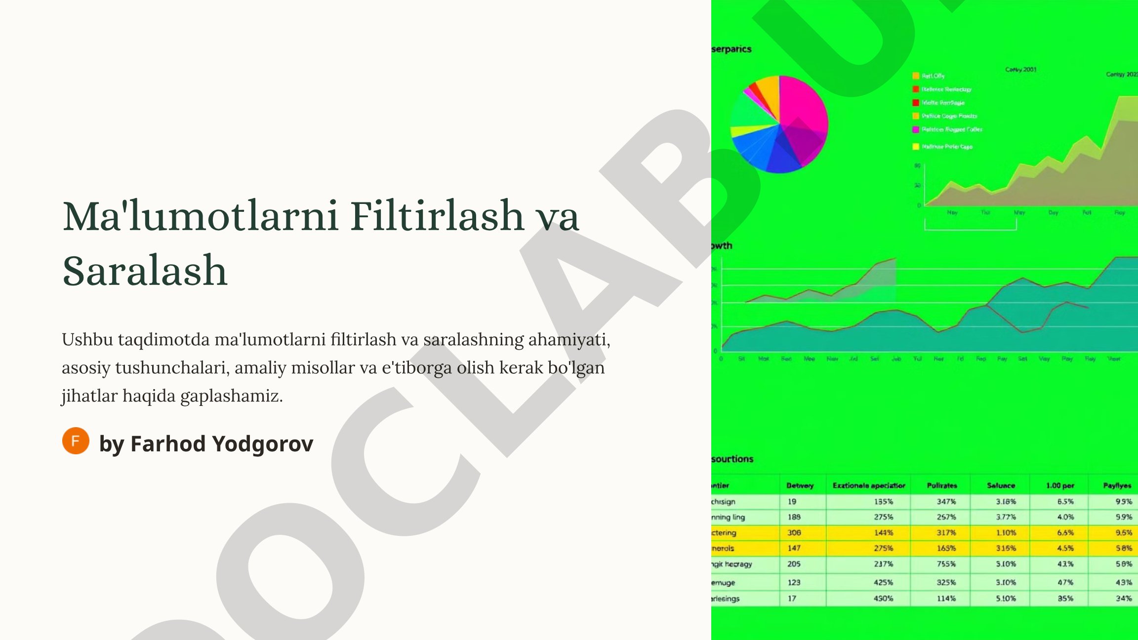 Ma'lumotlarni Filtirlash va Saralash