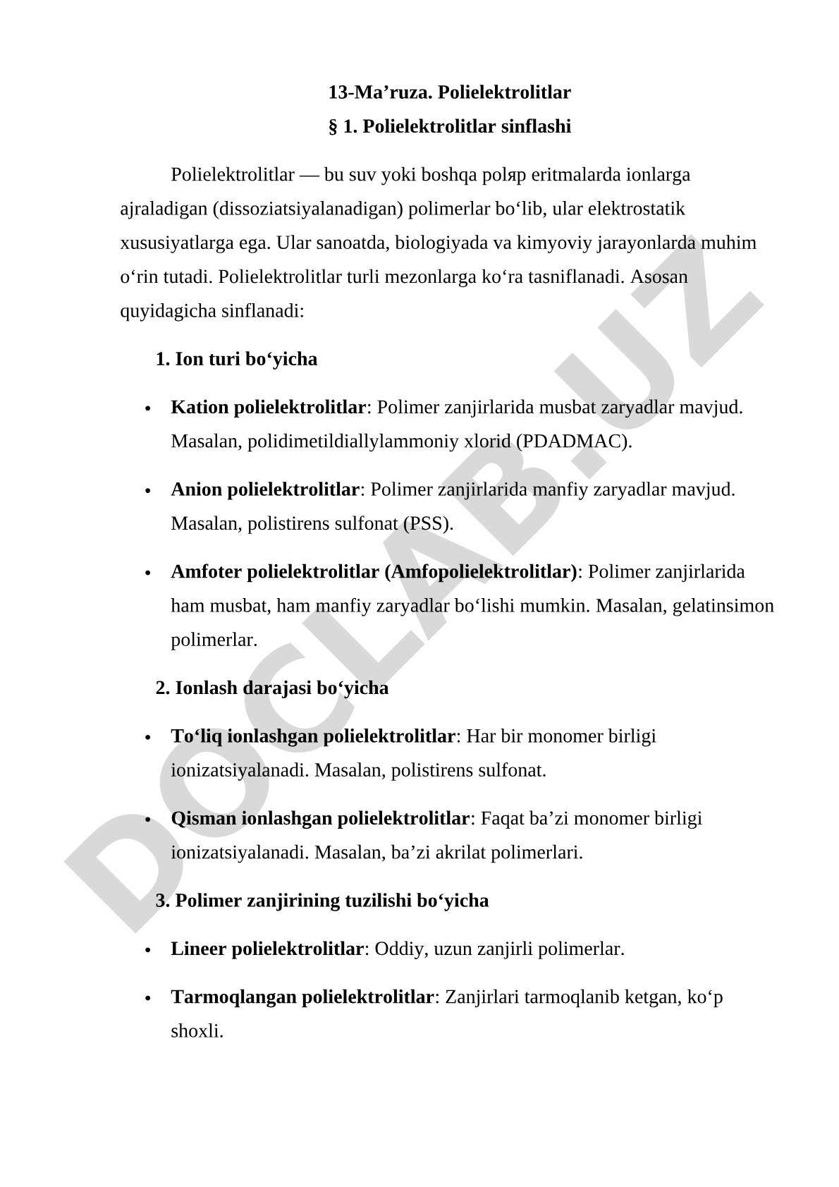 Polielektrolitlar sinflashi