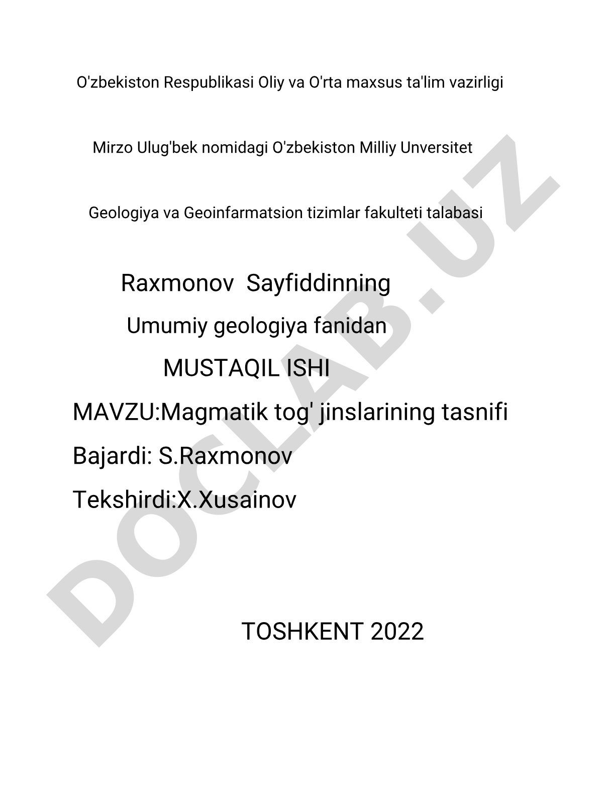Magmatik tog' jinslarining tasnifi