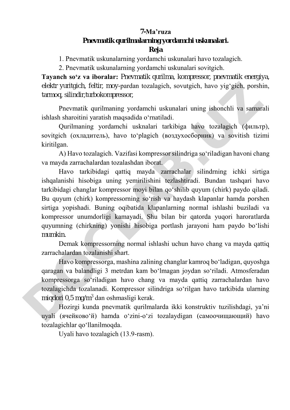 Pnevmatik qurilmalarning yordamchi uskunalari