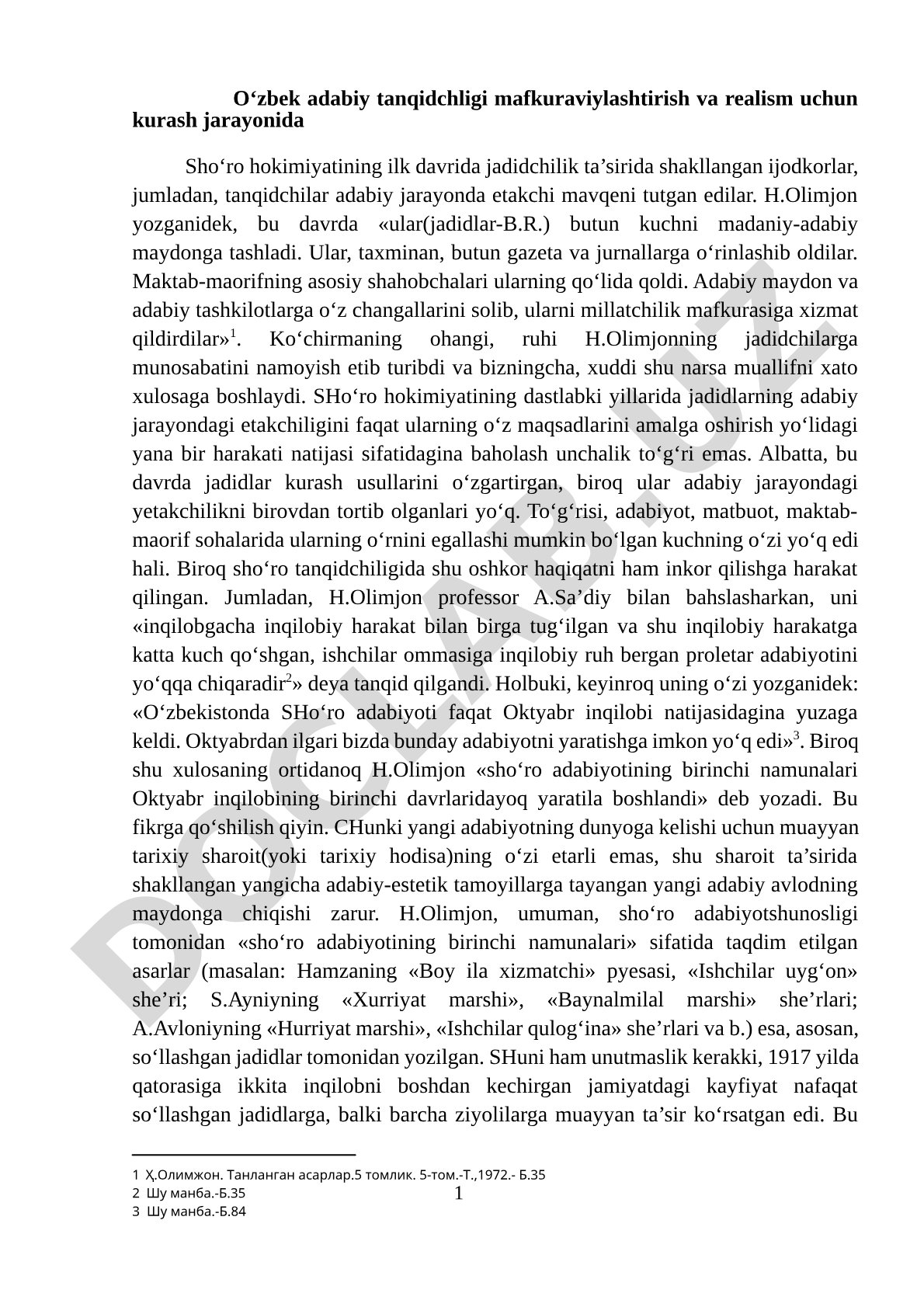 O'zbek adabiy tanqidchiligi mafkuraviylashuvi va realizm uchun kurash