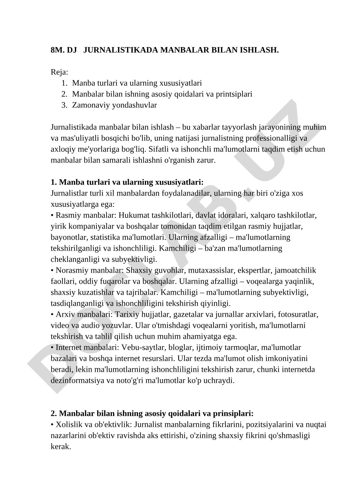 Jurnalistikada manbalar bilan ishlash