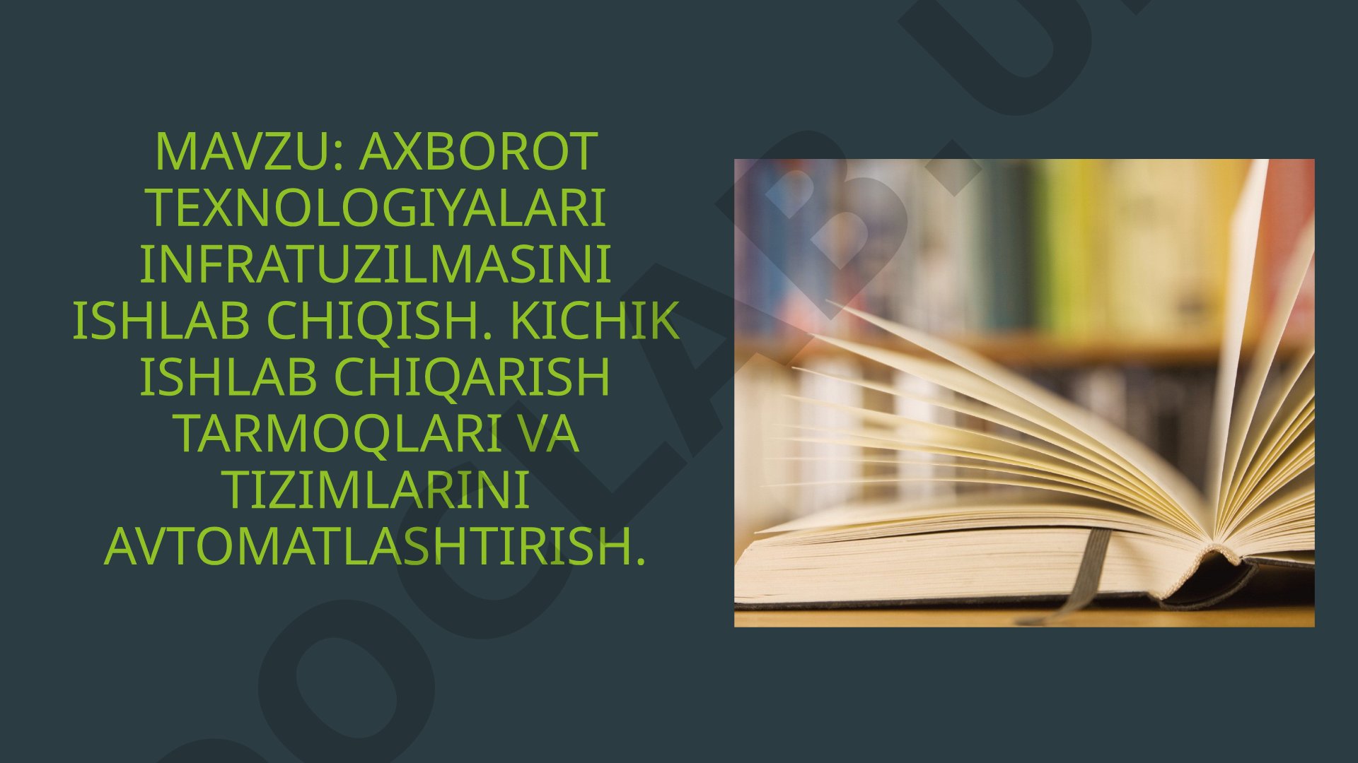 Axborot texnologiyalari infratuzilmasini ishlab chiqish. Kichik ishlab chiqarish tarmoqlari va tizimlarini avtomatlashtirish