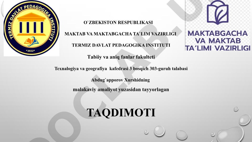Malakaviy amaliyot yuzasidan tayyorlangan taqdimot