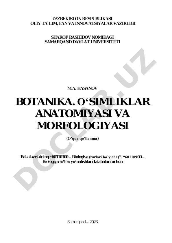 Botanika. O'simliklar anatomiyasi va morfologiyasi