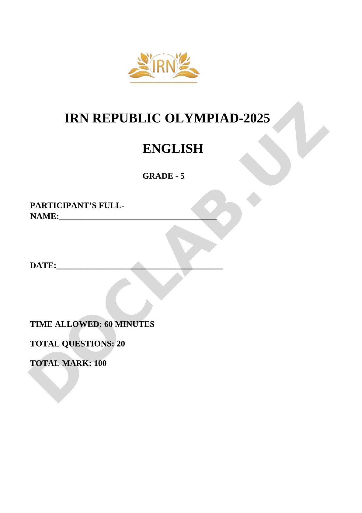 IRN Republic Olympiad-2025 English Grade 5