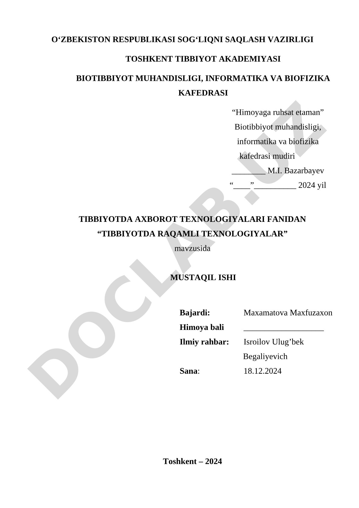 Tibbiyotda raqamli texnologiyalar