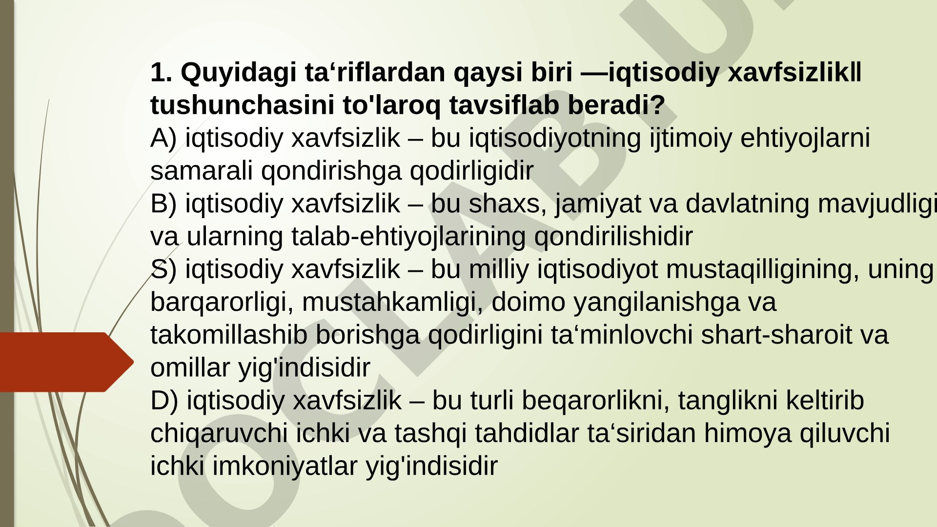 Iqtisodiy xavfsizlik tushunchasi va ko'rsatkichlari