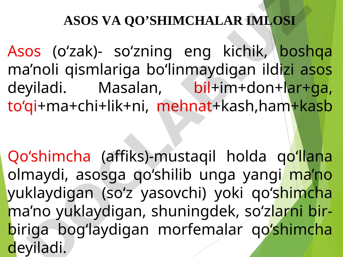 Asos va qo‘shimchalar imlosi