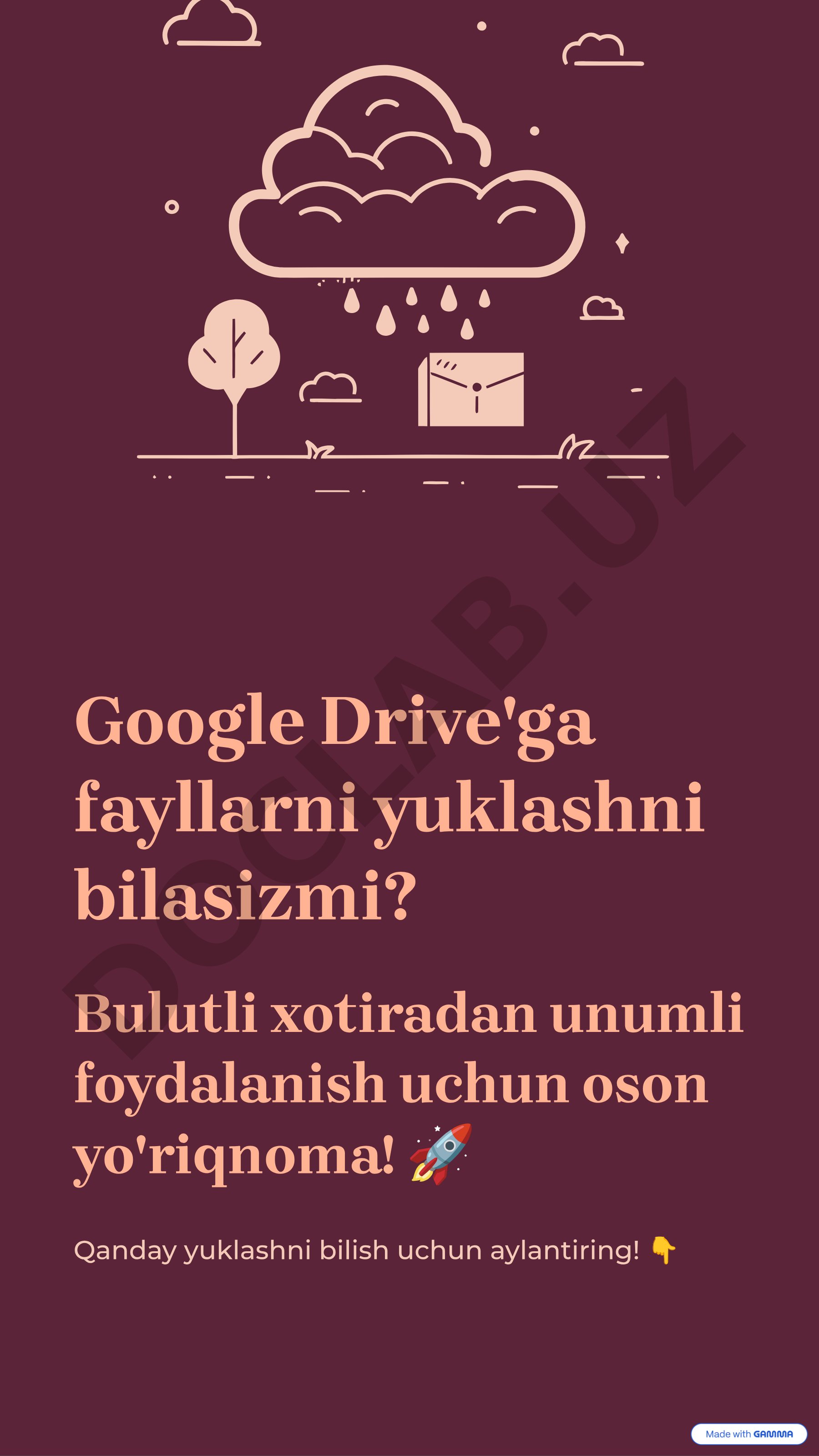 Google Drive'ga yuklash yo'riqnomasi