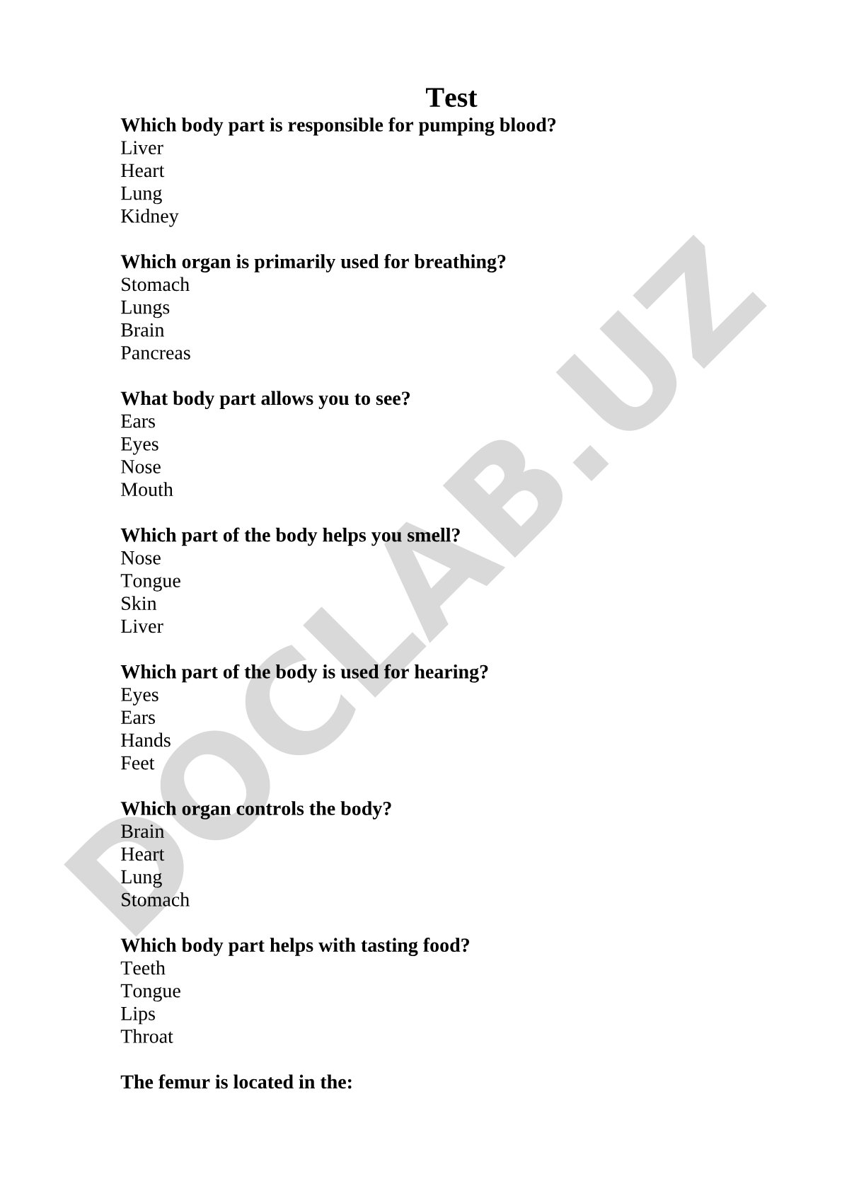 Human Body Anatomy Test