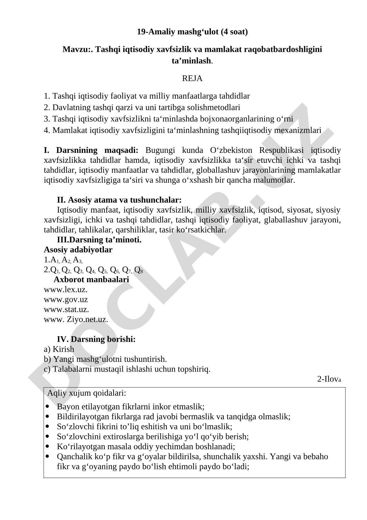 Tashqi iqtisodiy xavfsizlik va mamlakat raqobatbardoshligini ta’minlash