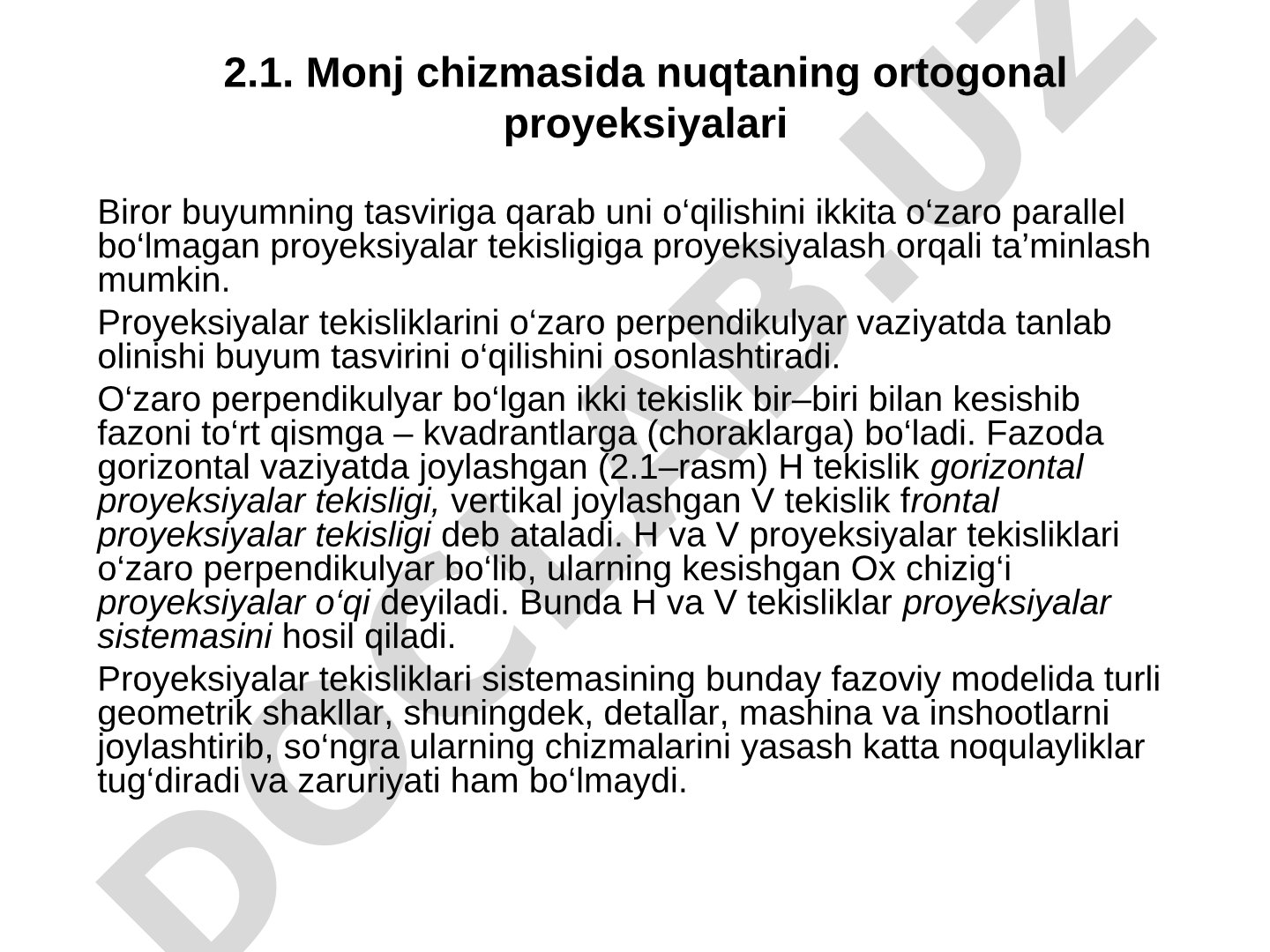 Nuqtaning ortogonal proyeksiyalari