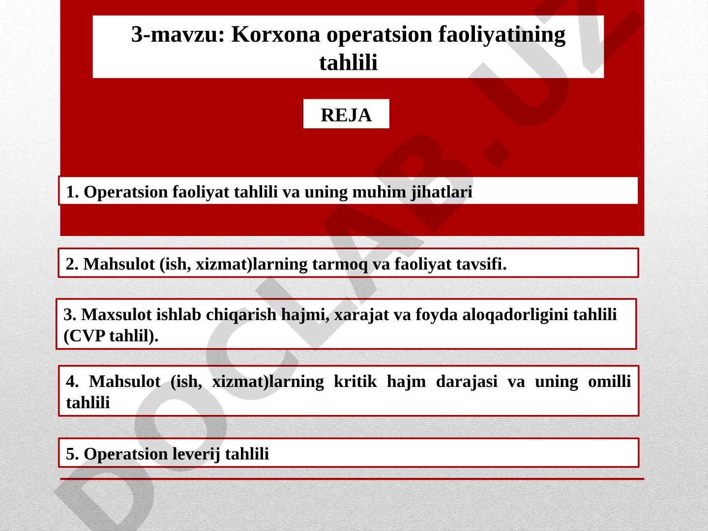 Korxona operatsion faoliyatining tahlili