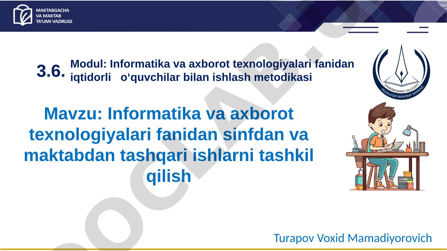 Informatika va axborot texnologiyalari fanidan sinfdan va maktabdan tashqari ishlarni tashkil qilish