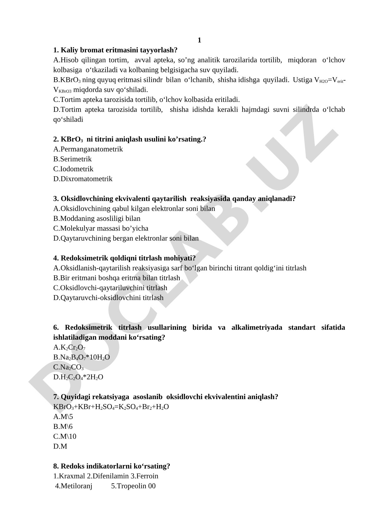 Kaliy bromat eritmasini tayyorlash va titrlash usullari