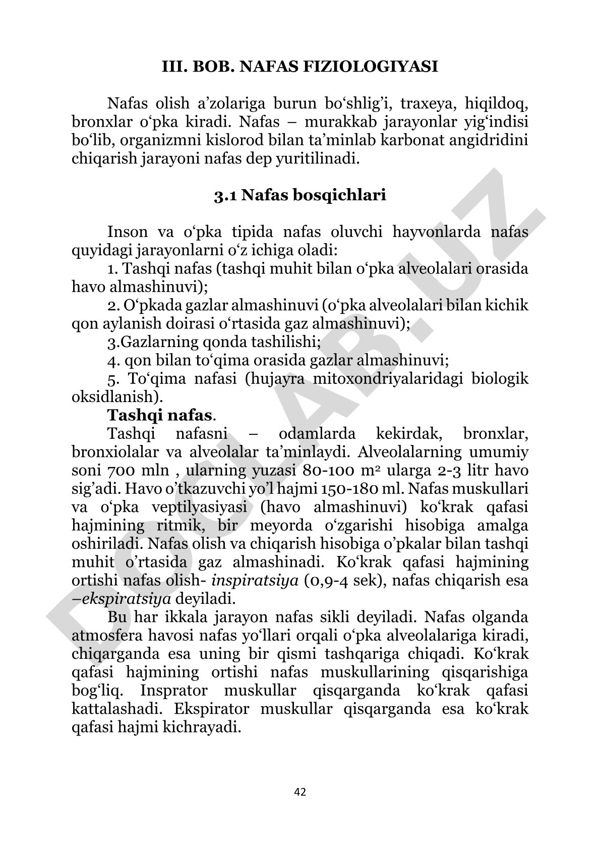 III. Bob. Nafas fiziologiyasi