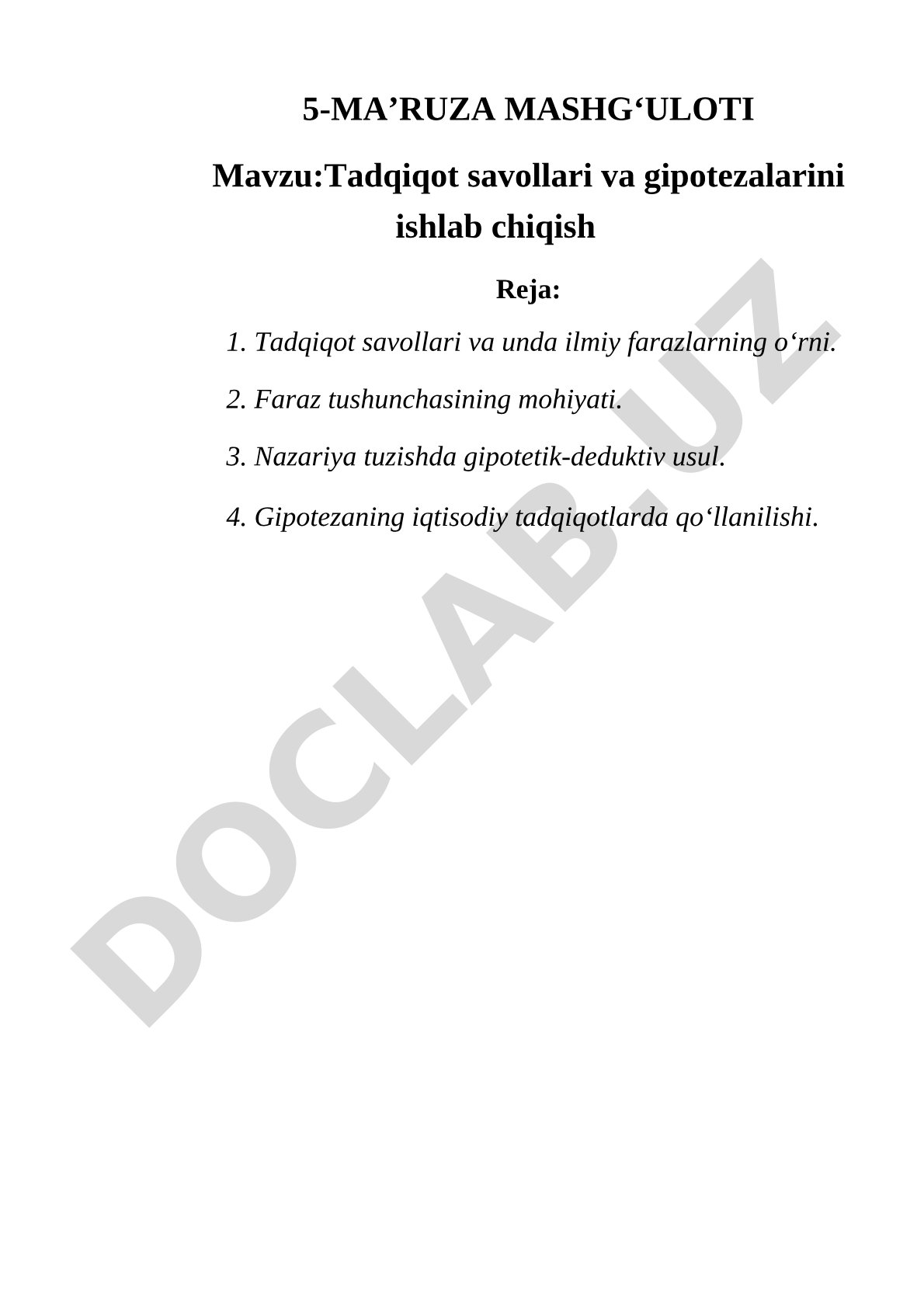 Tadqiqot savollari va gipotezalarini ishlab chiqish