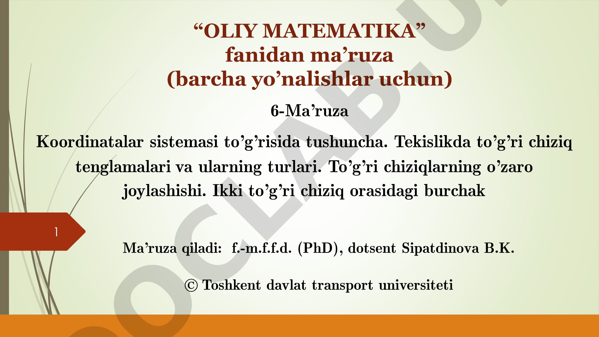 Koordinatalar sistemasi va to‘g‘ri chiziq tenglamalari