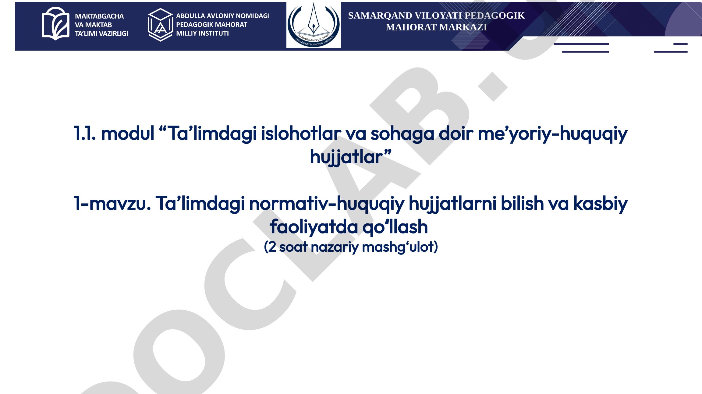 Ta'limdagi normativ-huquqiy hujjatlarni bilish va kasbiy faoliyatda qo'llash