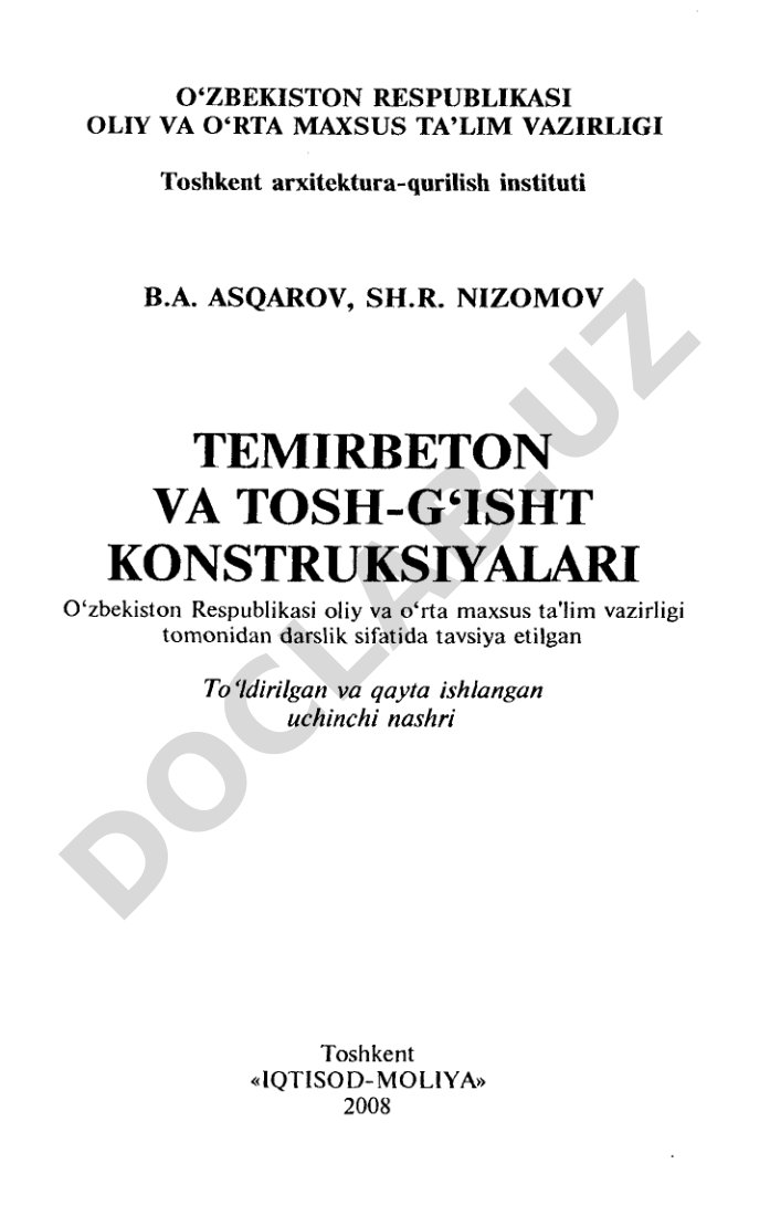 Temirbeton va tosh-g‘isht konstruksiyalari