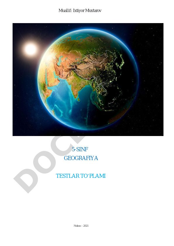 5-sinf geografiya testlari to'plami (1-5-mavzular)