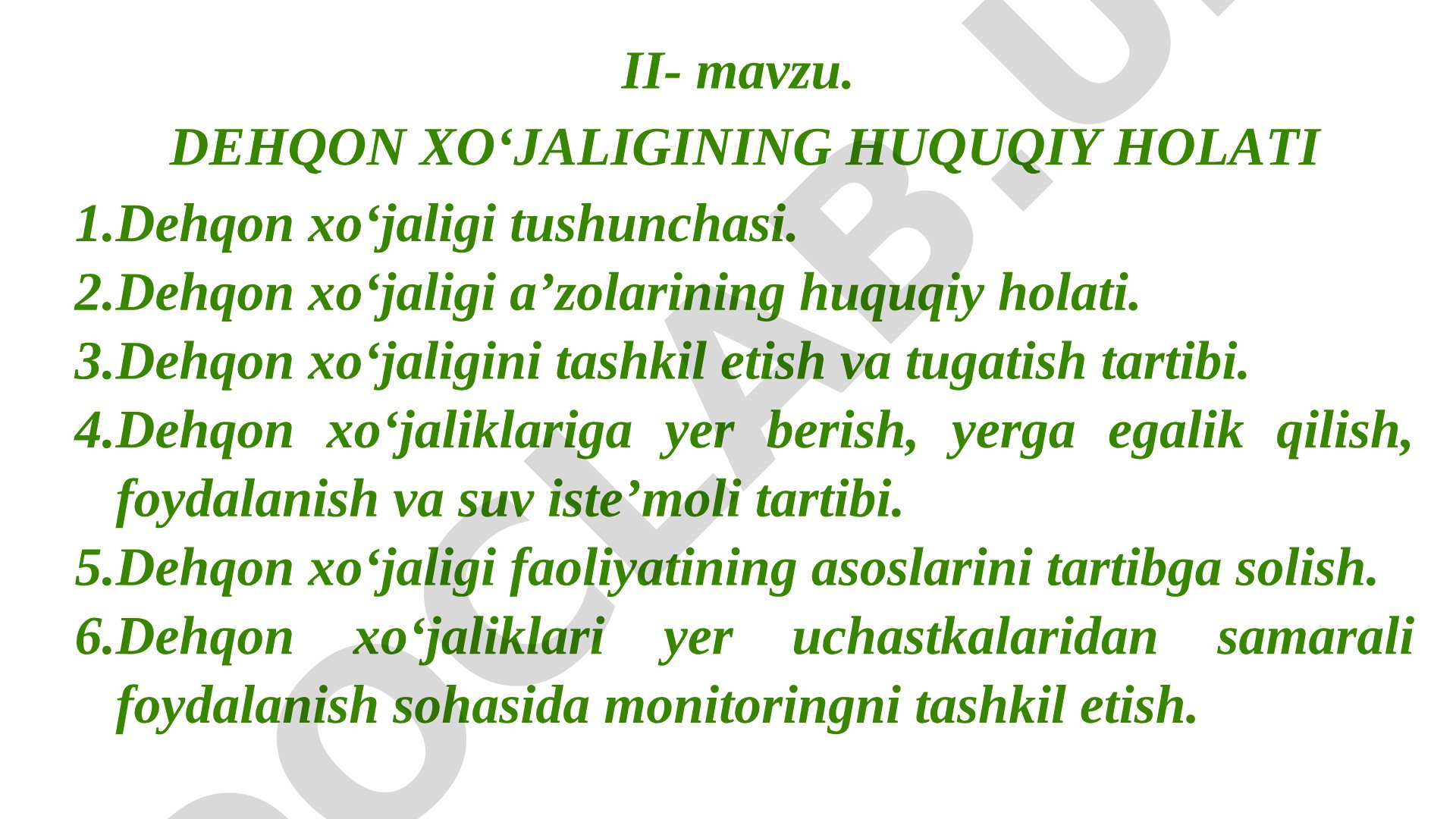 Dehqon xo'jaligining huquqiy holati
