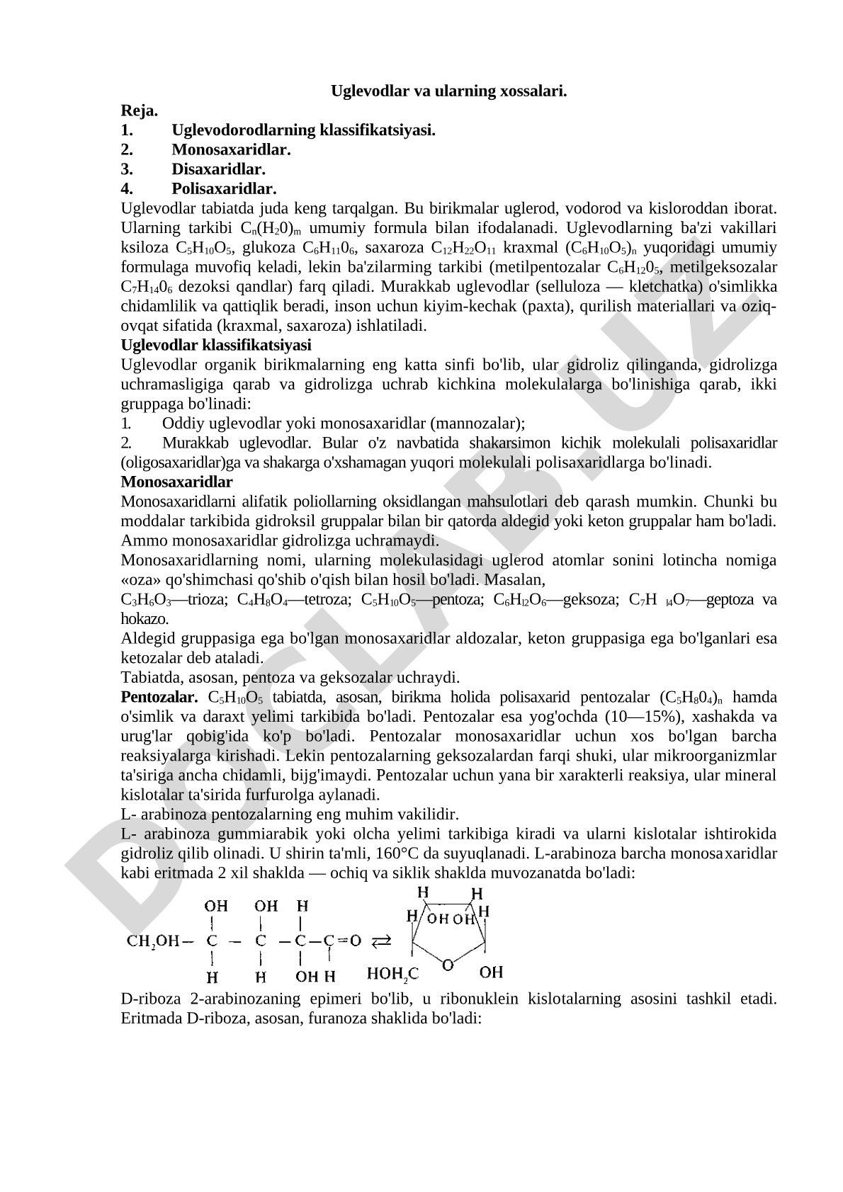 Uglevodlar va ularning xossalari