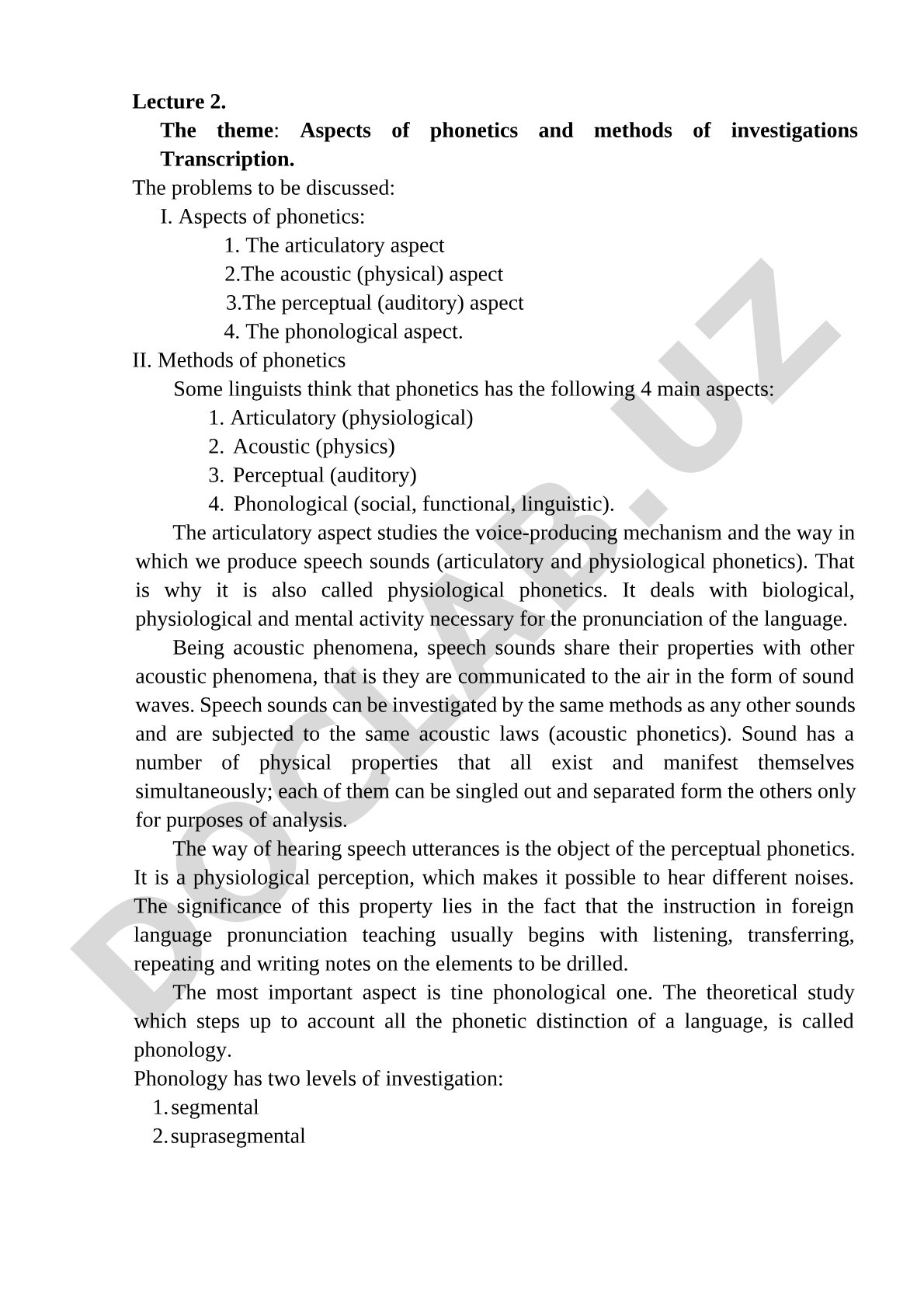 Aspects of phonetics and methods of investigations