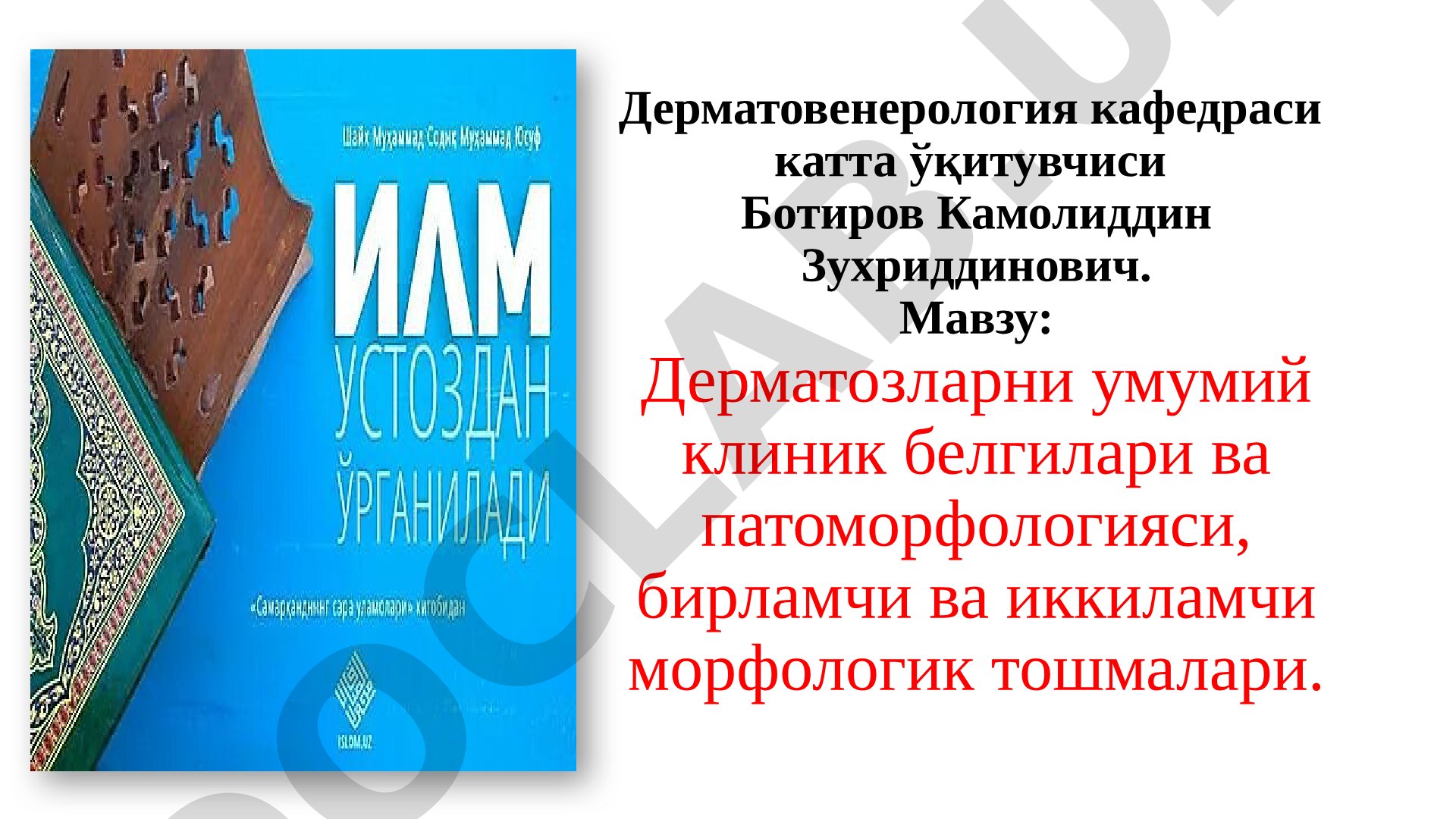 Дерматозларни умумий клиник белгилари ва патоморфологияси, бирламчи ва иккиламчи морфологик тошмалари