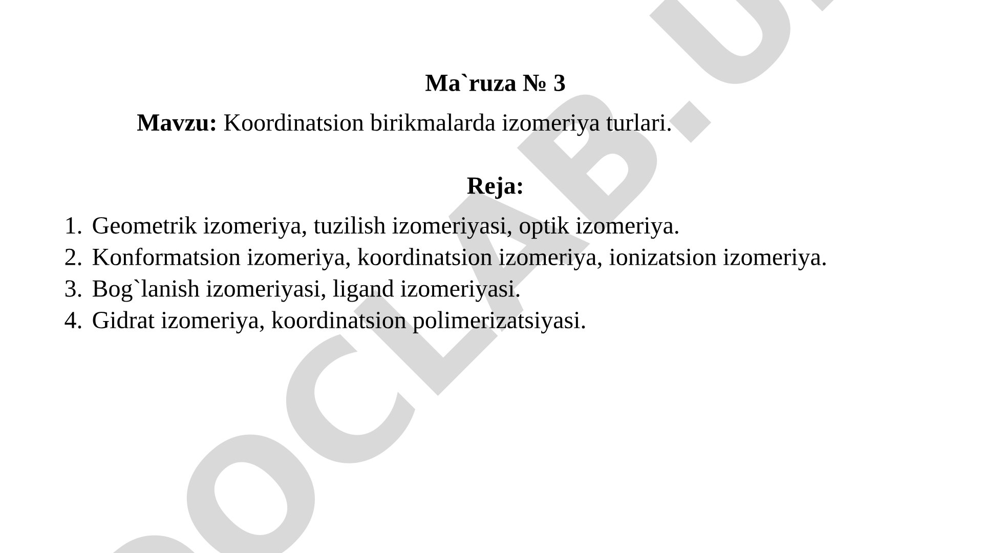 Koordinatsion birikmalarda izomeriya turlari