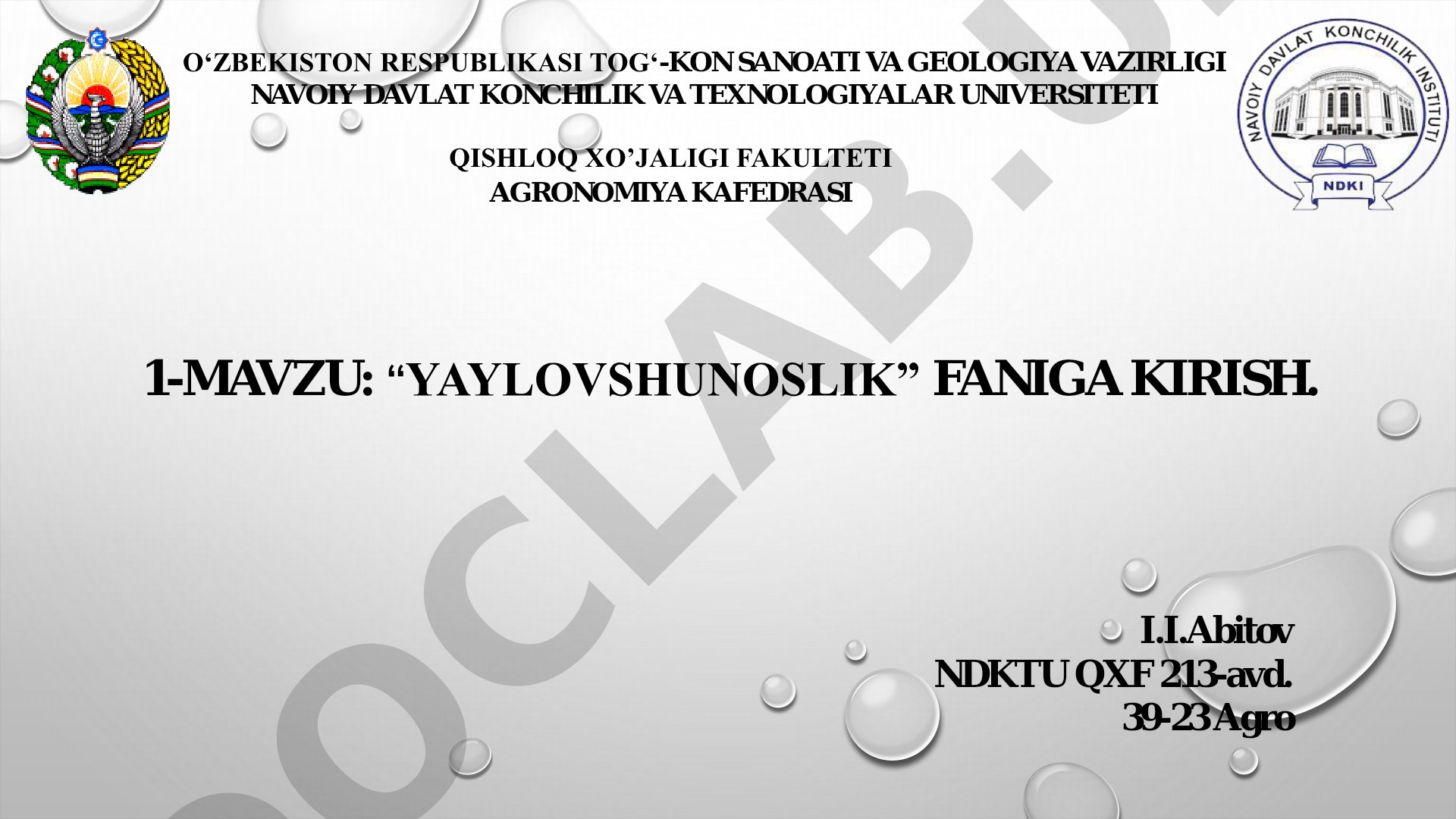 Yaylovshunoslik faniga kirish