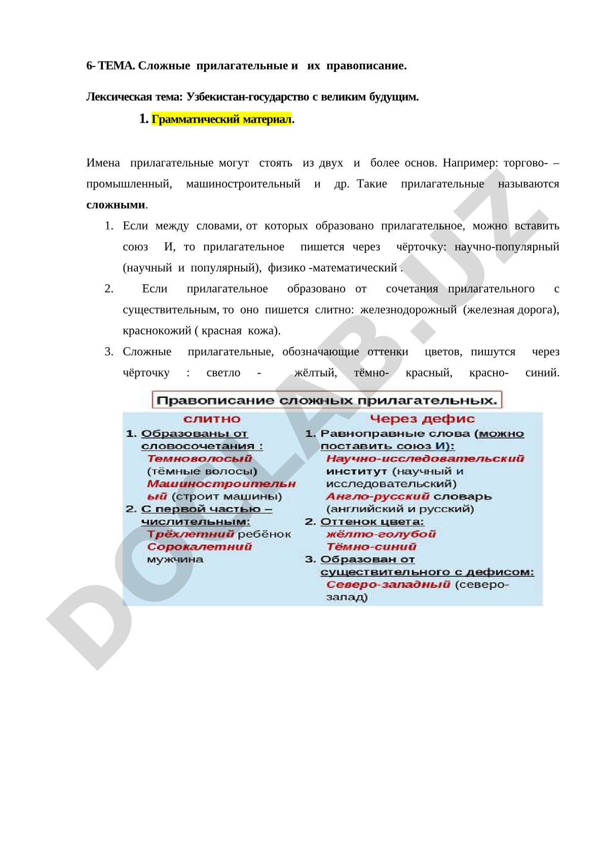 Сложные прилагательные и их правописание