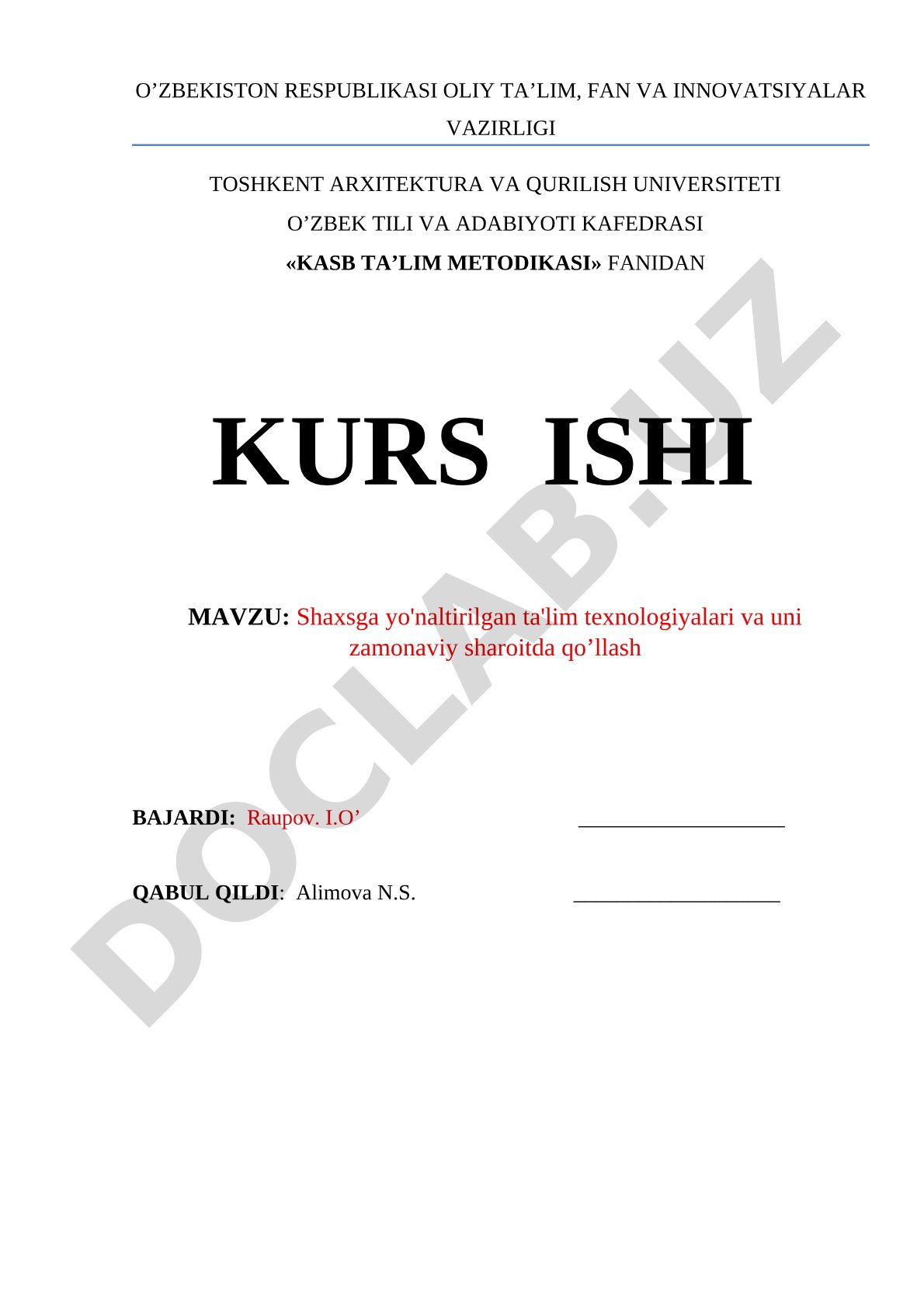 Shaxsga yo'naltirilgan ta'lim texnologiyalari va uni zamonaviy sharoitda qo’llash