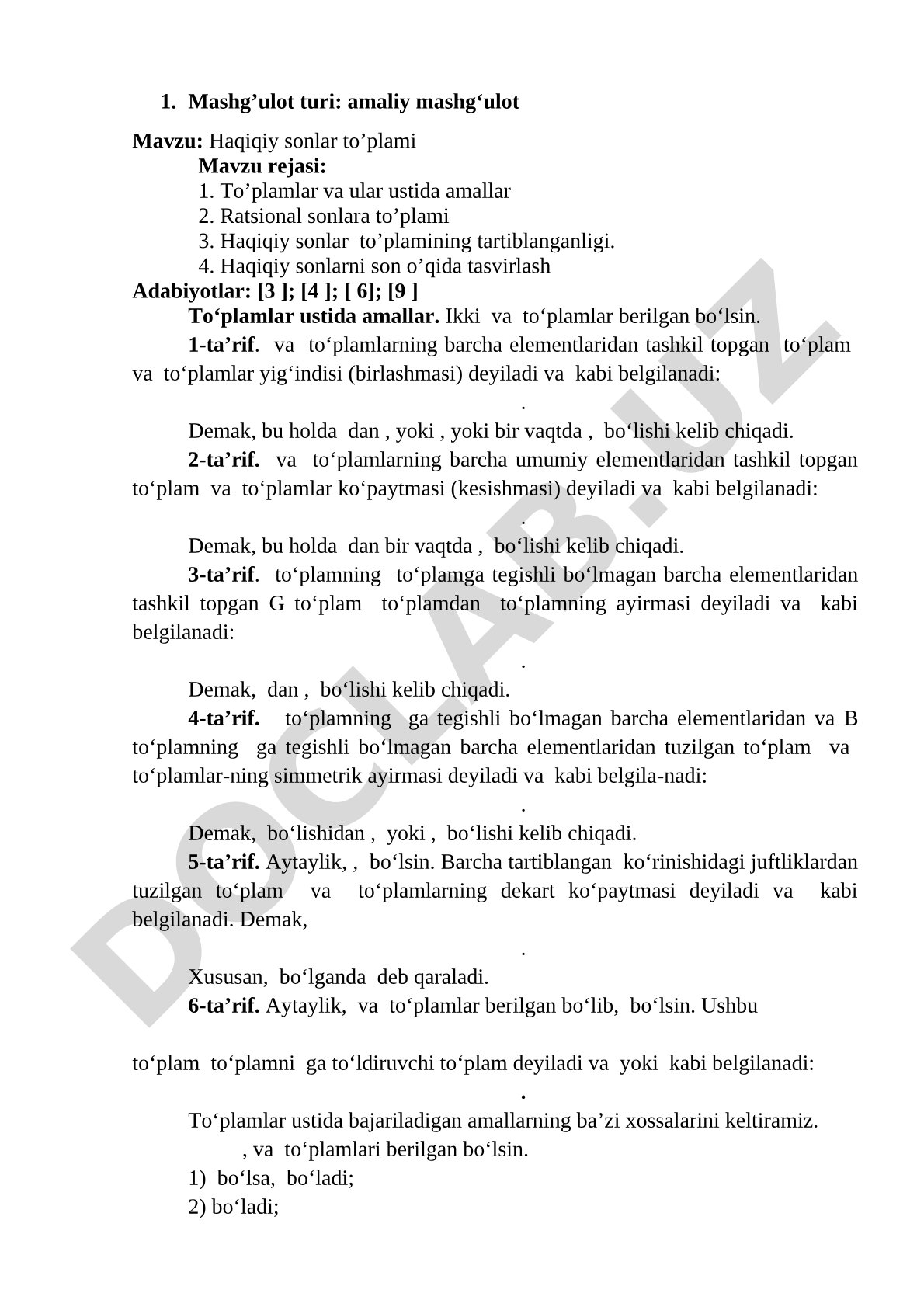 Haqiqiy sonlar to’plami