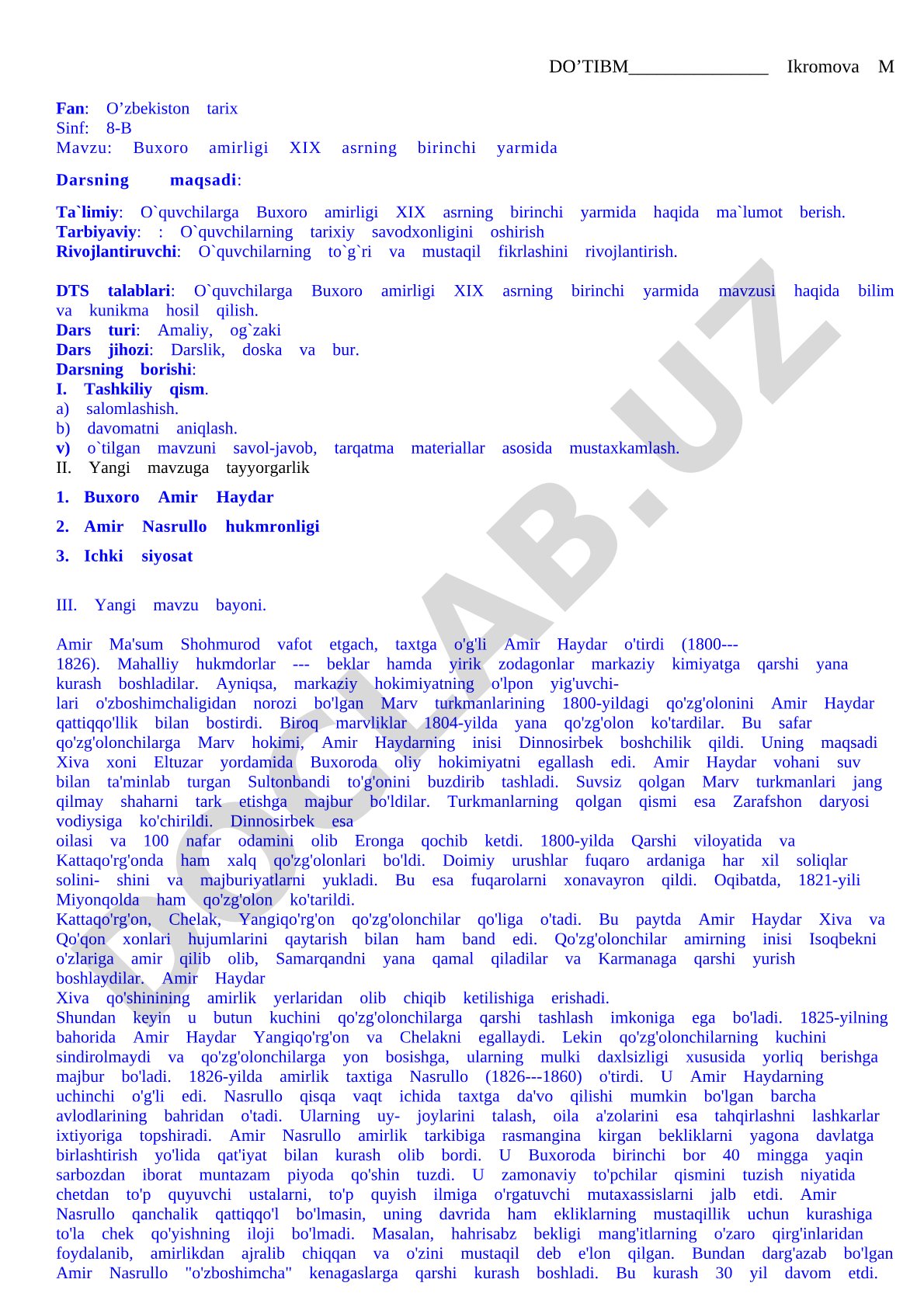 Buxoro amirligi XIX asrning birinchi yarmida