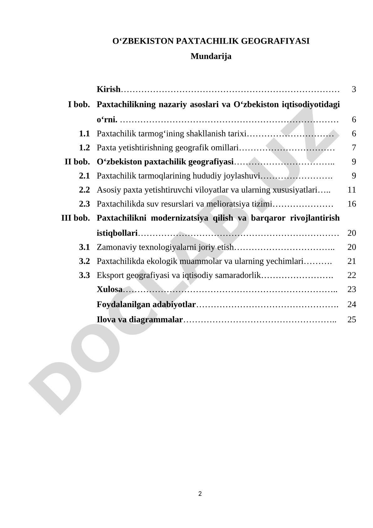 Hujjatda paxtachilikning hududiy joylashuvi, yetakchi viloyatlar va suv resurslari tahlil