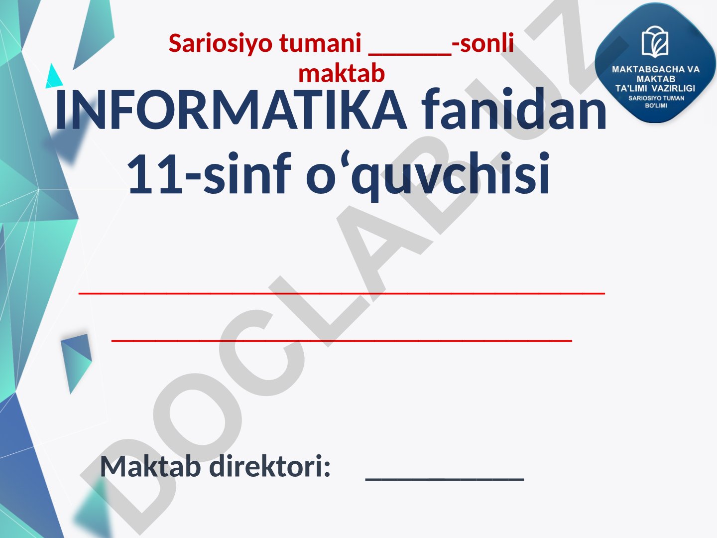 Sariosiyo tumani maktabida informatika fanidan taqdimot