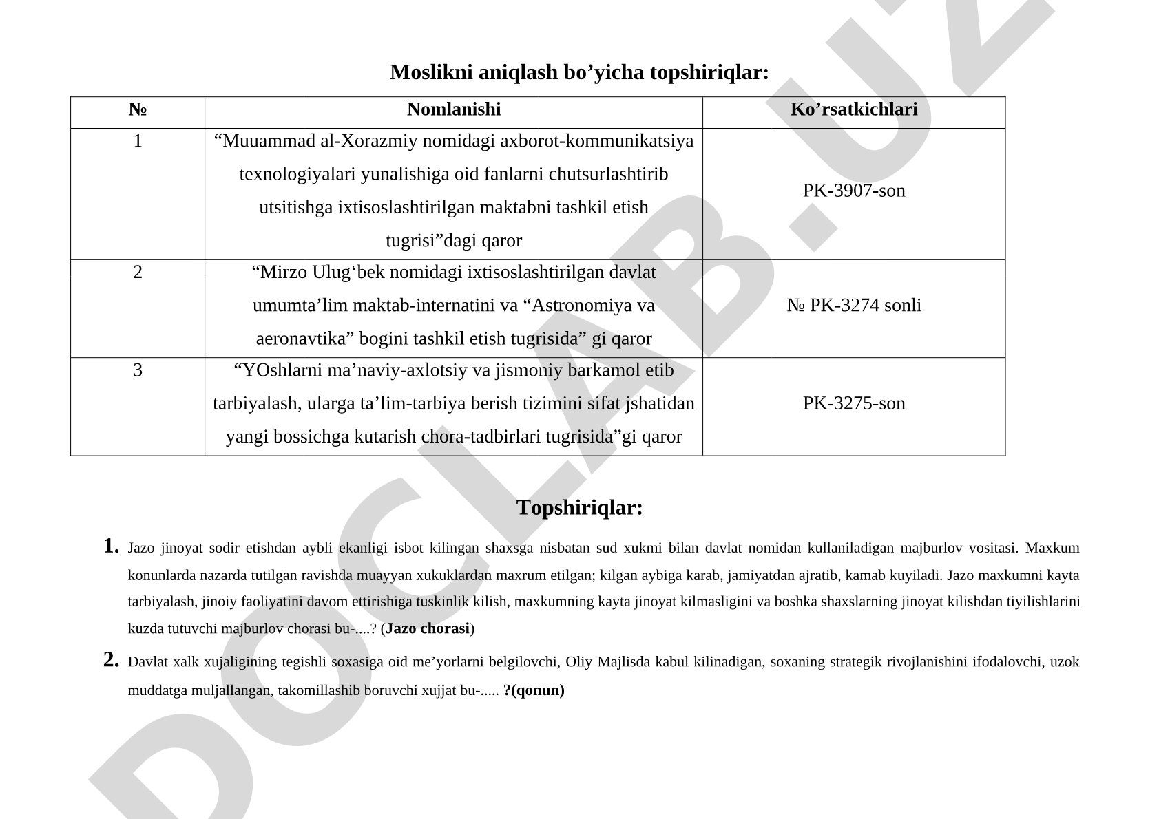 Moslikni aniqlash: ta'lim qarorlari va jazo chorasi