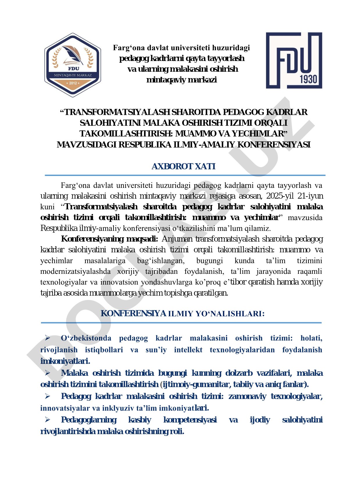 Transformatsiyalash sharoitida pedagog kadrlar salohiyatini malaka oshirish tizimi orqali takomillashtirish: muammo va yechimlar